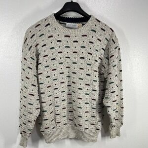 Vtg. 1990 USA Made 100% Cotton Argyle Knit Sweater Crewneck Multicolor Large‎